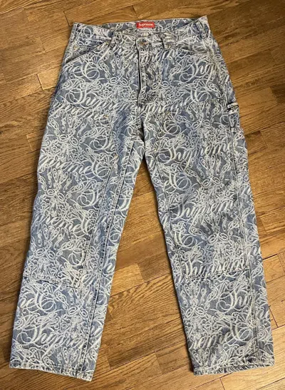 Pre-owned Supreme Script Jacquard Double Knee Painter Pant In Blue