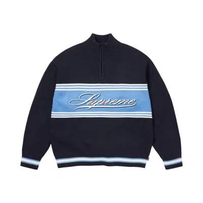 Pre-owned Supreme Script Stripe Half Zip Sweater 'navy' | Blue | Men's Size Xl