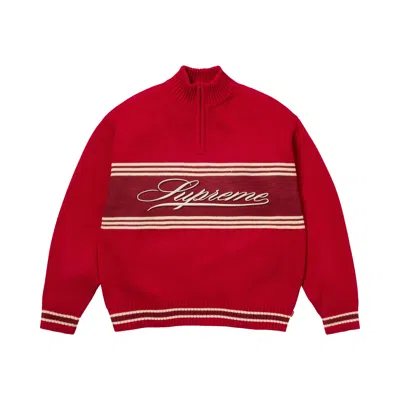 Pre-owned Supreme Script Stripe Half Zip Sweater 'red' | Men's Size Xl