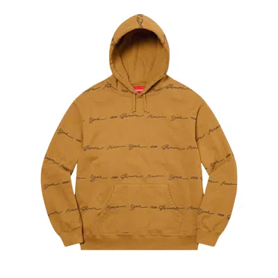 Pre-owned Supreme Script Stripe Hooded Sweatshirt 'dark Mustard' In Tan