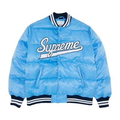 Pre-owned Supreme Script Varsity Puffy Jacket 'light Blue' | Men's Size L