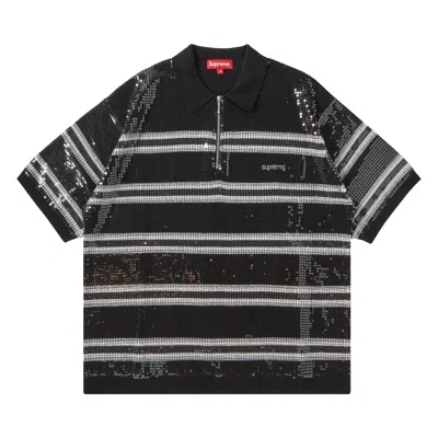 Pre-owned Supreme Sequin Stripe Zip Polo 'black' | Men's Size L