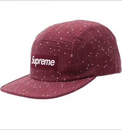 Pre-owned Supreme Sequins Camp Cap In Burgundy