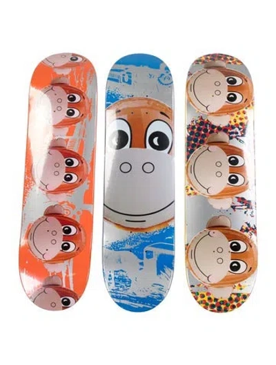 Pre-owned Supreme Set Of 3 Jeff Koons Monkey Train Skateboard Decks In Blue/orange/yellow