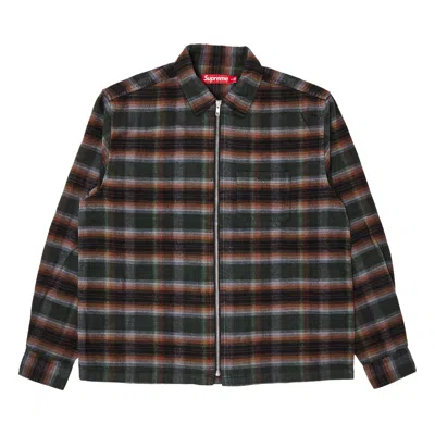 Pre-owned Supreme Shadow Plaid Flannel Zip Up Shirt 'green'