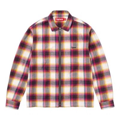 Supreme Shadow Plaid Flannel Zip Up Shirt 'pink Black White' In Brown