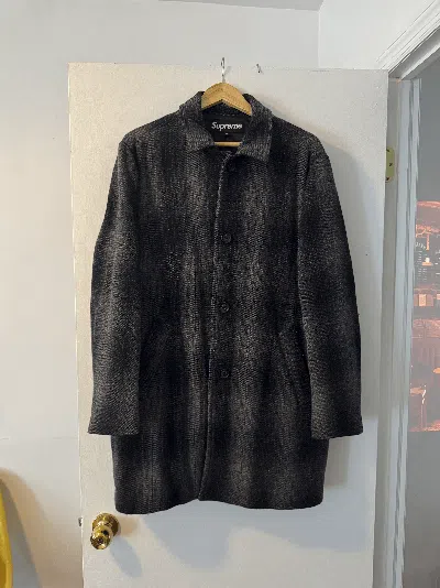 Pre-owned Supreme Shadow Plaid Wool Coat M In Black