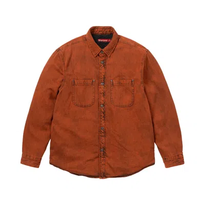 Pre-owned Supreme Shearling Lined Denim Work Shirt 'overdyed Orange' | Men's Size M