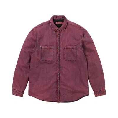 Pre-owned Supreme Shearling Lined Denim Work Shirt 'overdyed Pink' | Men's Size M