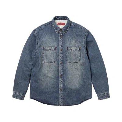Pre-owned Supreme Shearling Lined Denim Work Shirt 'washed Indigo' | Blue | Men's Size Xl