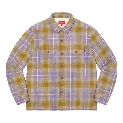 Pre-owned Supreme Shearling Lined Flannel Shirt 'olive' In Green