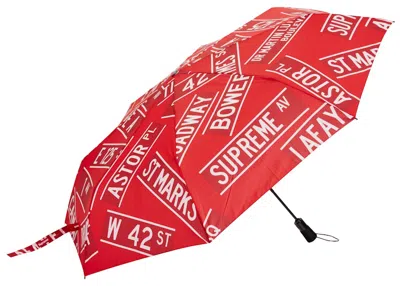 Pre-owned Supreme Shedrain Street Signs Umbrella In Red