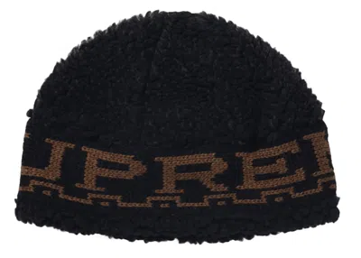 Pre-owned Supreme Sherpa Logo Beanie In Black