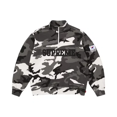 Pre-owned Supreme Shop Flag Half Zip Pullover 'snow Camo Seoul' | White | Men's Size M