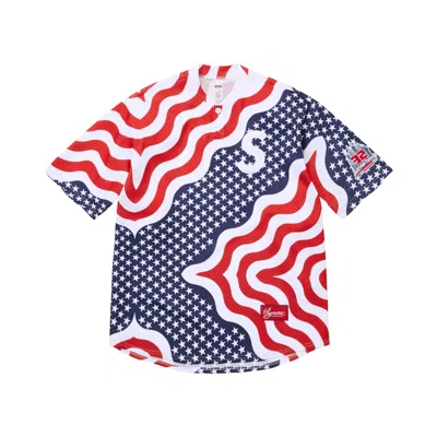 Pre-owned Supreme Shop S Logo Henley 'flag New York' | Red | Men's Size S