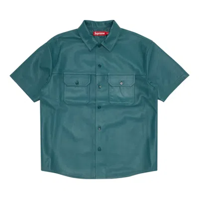 Pre-owned Supreme Short-sleeve Leather Work Shirt 'dusty Teal'