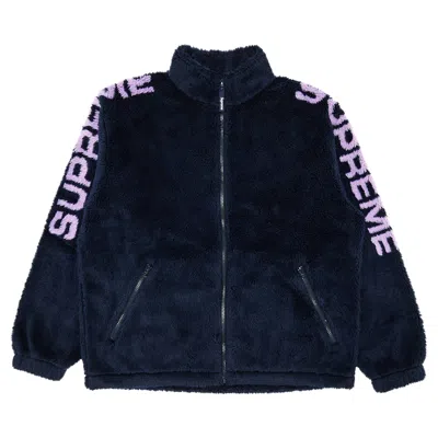 Pre-owned Supreme Shoulder Logo Fleece Jacket 'navy' | Blue | Men's Size M