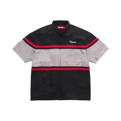 Pre-owned Supreme Silk Zip Up Short-sleeve Shirt 'black' | Men's Size L