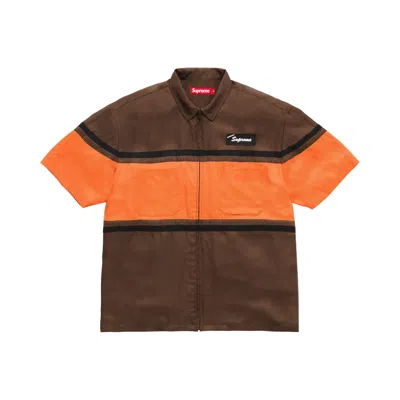 Pre-owned Supreme Silk Zip Up Short-sleeve Shirt 'brown' | Men's Size Xl