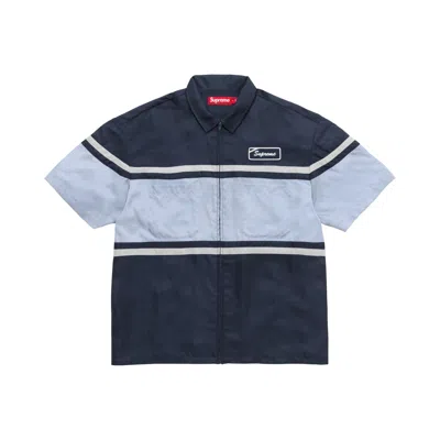 Pre-owned Supreme Silk Zip Up Short-sleeve Shirt 'navy' | Blue | Men's Size M