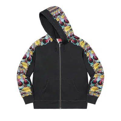 Pre-owned Supreme Skulls Zip Up Hooded Sweatshirt 'black' | Men's Size L