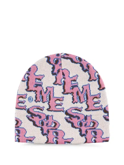 Supreme Slanted Gothic Monogram-pattern Beanie Hat In Pink