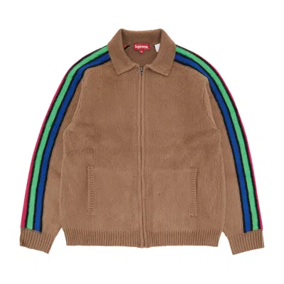 Pre-owned Supreme Sleeve Stripe Zip Up Sweater 'dusty Brown'