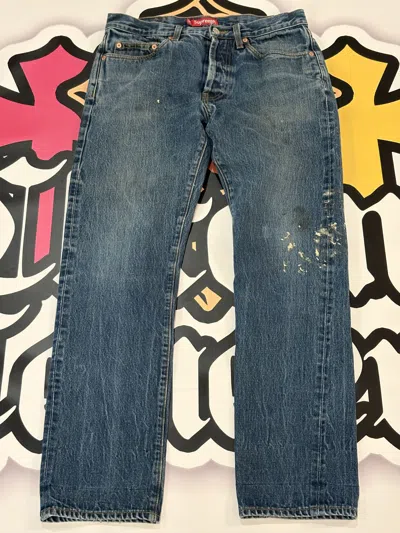 Pre-owned Supreme Slim Light Wash Denim Jeans Thrashed 32 In Blue
