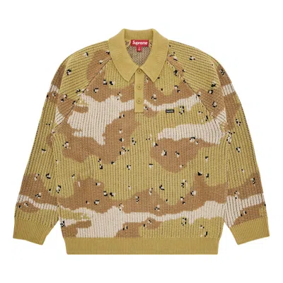 Pre-owned Supreme Small Box Polo Sweater 'desert Camo' In Tan
