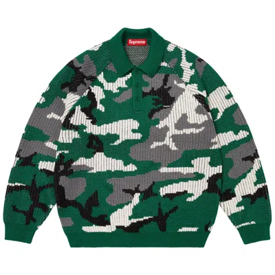 Pre-owned Supreme Small Box Polo Sweater 'green Camo' | Men's Size Xl