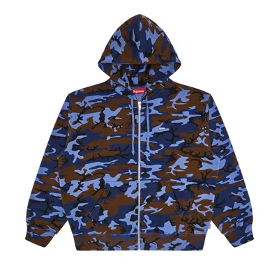 Pre-owned Supreme Small Box Zip Up Hooded Sweatshirt 'blue Camo' | Men's Size L