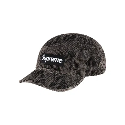 Pre-owned Supreme Snakeskin Corduroy Camp Cap 'black'