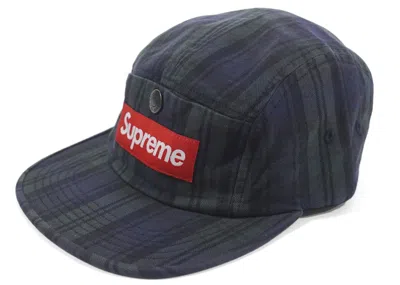 Pre-owned Supreme Snap Button Pocket Camp Cap In Black Watch Plaid