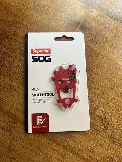 Pre-owned Supreme Sog Macv Multi-tool Keychain In Red