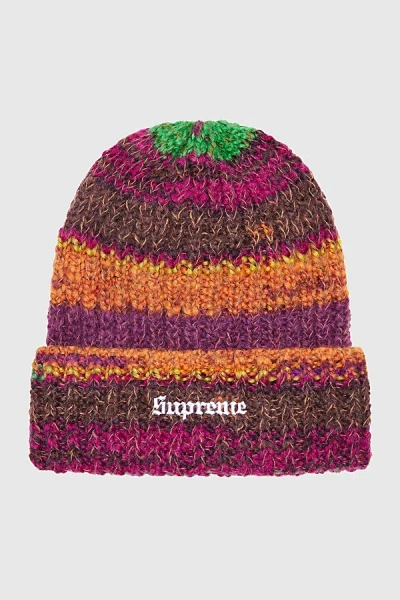 SUPREME SPACE DYE STRIPE BEANIE IN BROWN, MEN'S AT URBAN OUTFITTERS 