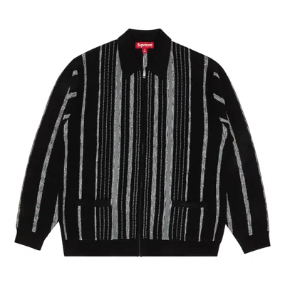 Pre-owned Supreme Speckle Stripe Zip Up Cardigan 'black'