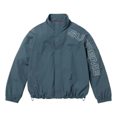 Supreme Spelled Out Embroidered Track Jacket 'teal White' In Blue
