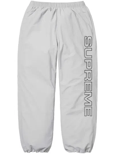 Supreme Spellout-embroidered Track Pants In Gray