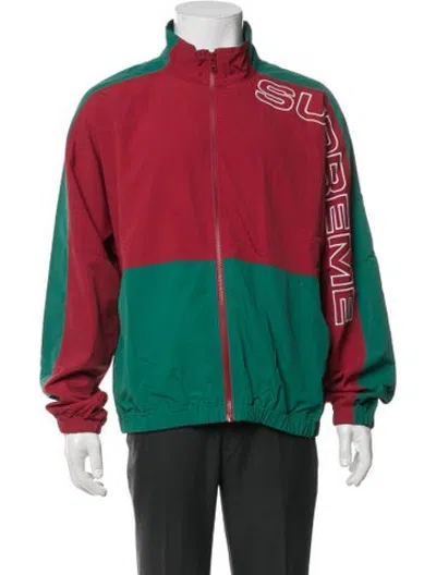 Pre-owned Supreme Split Track Colorblock Pattern Windbreaker In Green/red