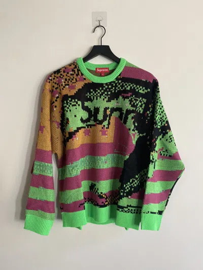 Pre-owned Supreme S/s 21' Digital Flag Sweater In Light Green