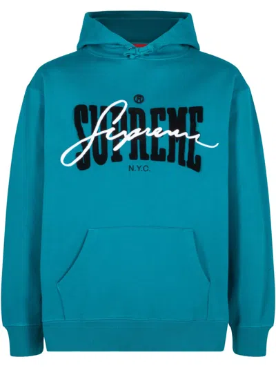 Supreme "ss 22 Dark Teal" Chenille-embroidered Hoodie In Blau