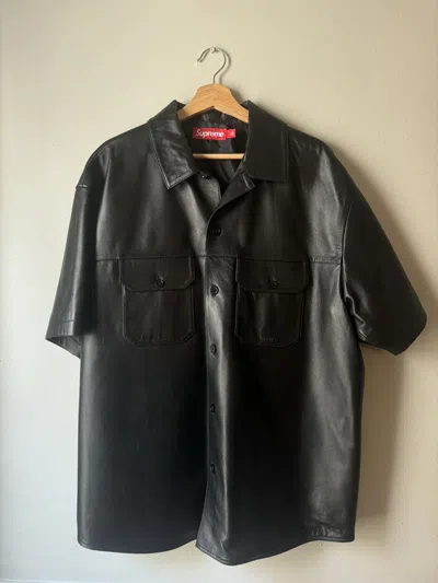 Pre-owned Supreme S/s Leather Work Shirt In Black