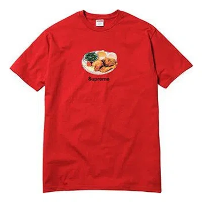 Supreme Ss18 Chicken Dinner Tee Red Food Printing Short Sleeve Unisex In Burgundy