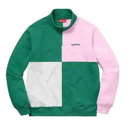 Supreme Ss18 Color Blocked Half Zip Sweatshirt Light Pine In Green
