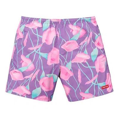 Supreme Ss18 Nylon Water Short Flowers Casual Shorts Unisex Purple In Multi