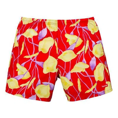 Supreme Ss18 Nylon Water Short Flowers Casual Shorts Unisex Red