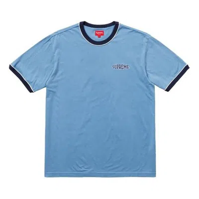 Supreme Ss18 Piping Ringer Tee Light Blue Logo Tee
