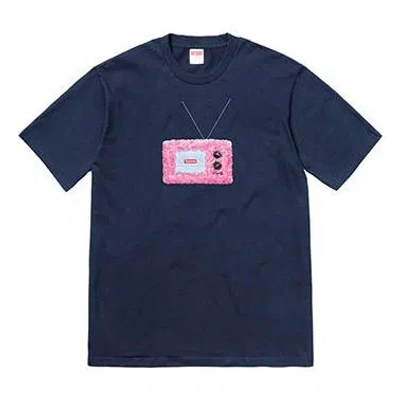 Supreme Ss18 Tv Tee Navy Printing Short Sleeve Unisex Navy Blue
