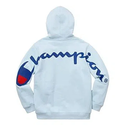 Supreme Ss18 X Champion Hooded Sweatshirt Light Blue Logo