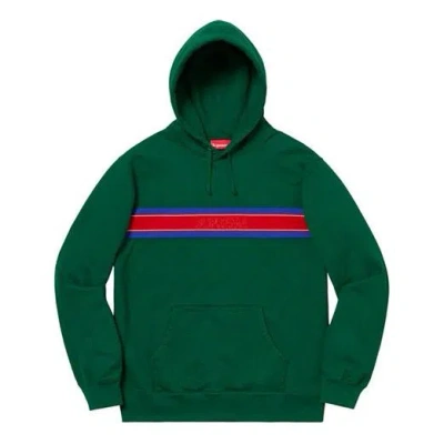 Supreme Kids'  Ss19 Chest Stripe Hooded Sweatshirt Darkgreen In Green